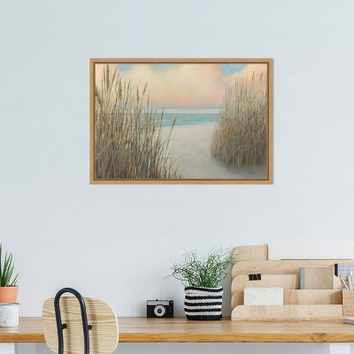 Beach Trail I Coastal Canvas Wall Art with Brown Frame