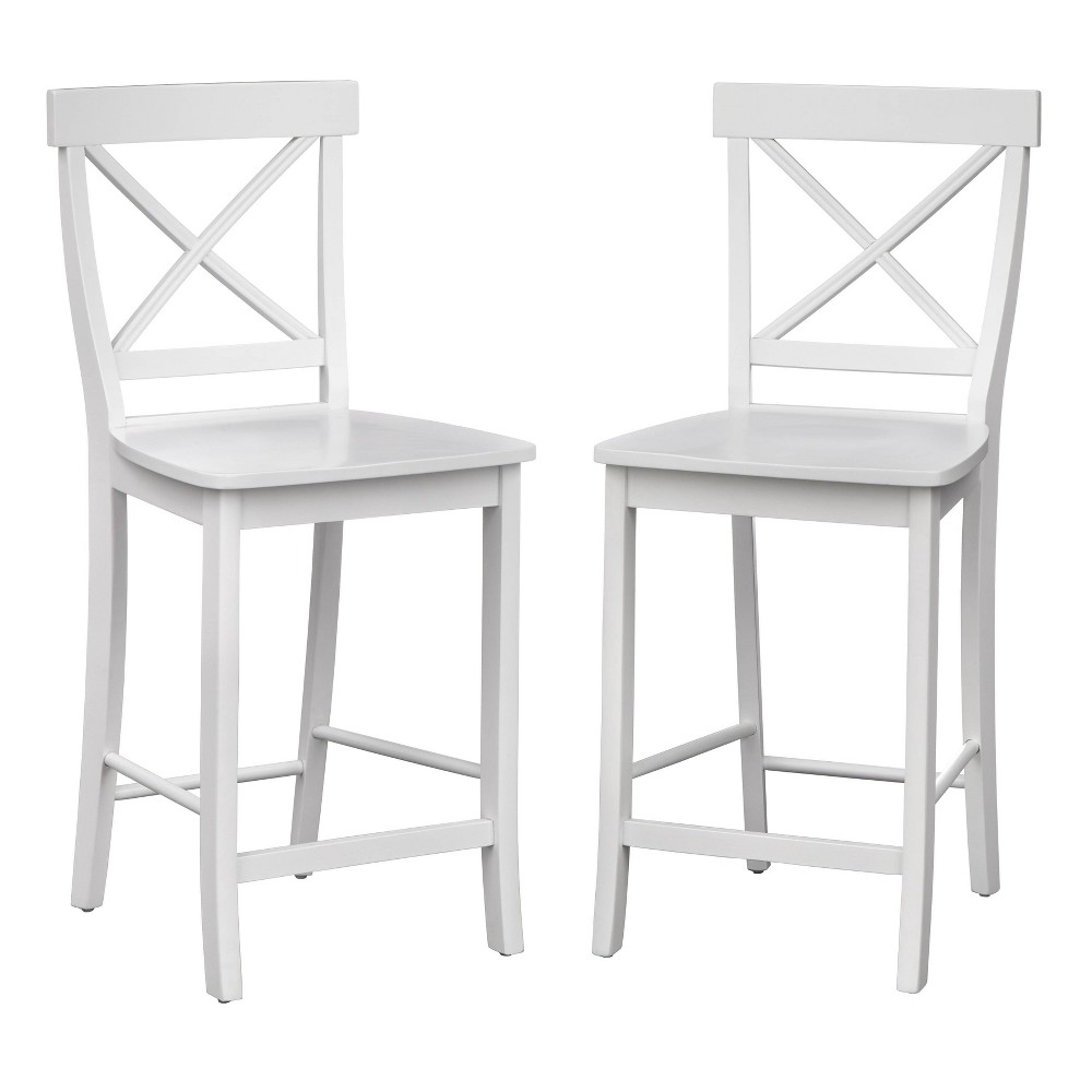 Buylateral Set of 2 24" Albury Counter Height Barstools White: Rubberwood Frame, Armless Design, Painted Finish