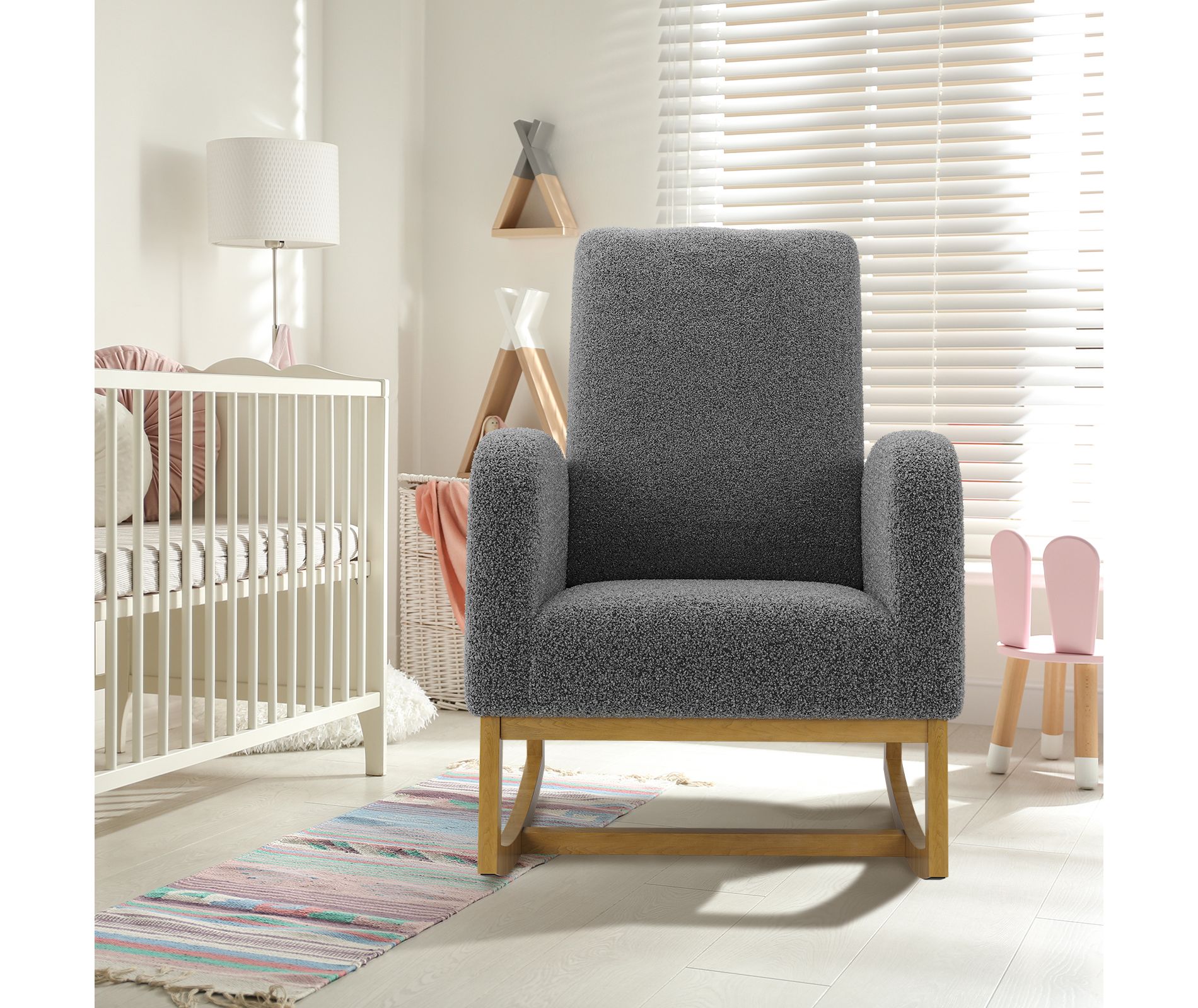 CuisinSmart Rocking Chair Nursery, Comfy Lambswool Upholstered, Modern Rocking Accent Chair with Side Storage Pockets for Living Room Bedroom