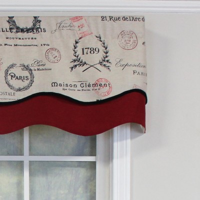 Linen and Red Scalloped Cotton Rod Pocket Valance