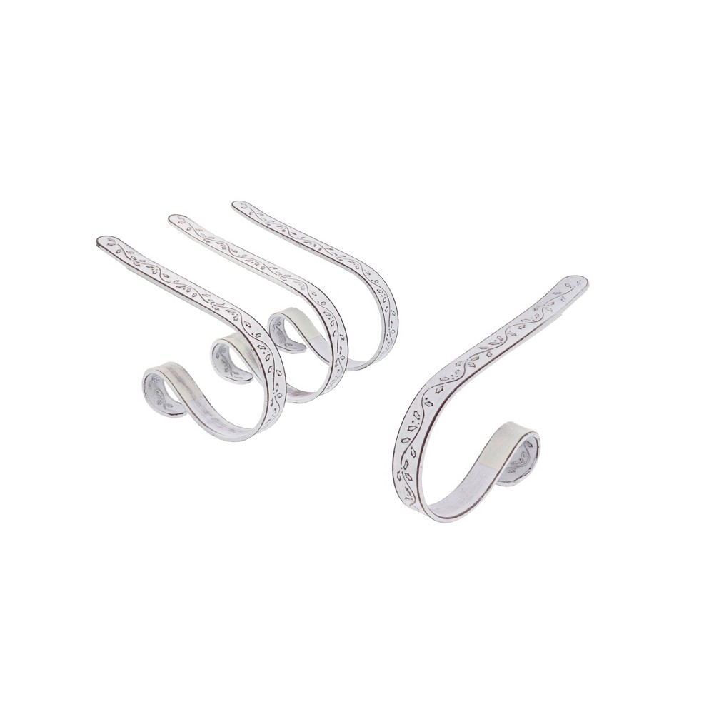 Original MantleClip Holly Whitewash: Secure Stocking Hooks for Mantel, Holds 10 lbs, 4-Pack