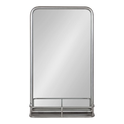 Silver Rectangular Metal Bathroom Mirror with Shelf