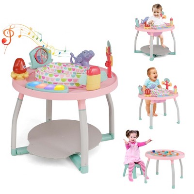 Costway 5-in-1 Baby Activity Center with Rotating Seat Removable Toys Lights & Music Pink