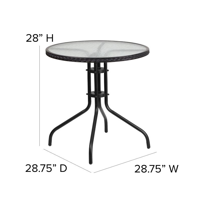 Emma and Oliver 28" Round Tempered Glass Metal Table with Rattan Edging, 4 of 8