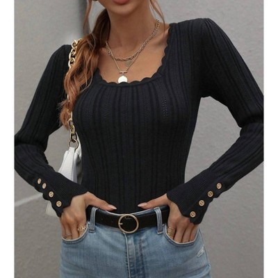 Women's Brooke Long Sleeve Ribbed Top With Button Detail - Miss Sparkling