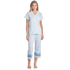 Casual Nights Women's Short Sleeve Floral Capri Pajama Set - 1 of 4