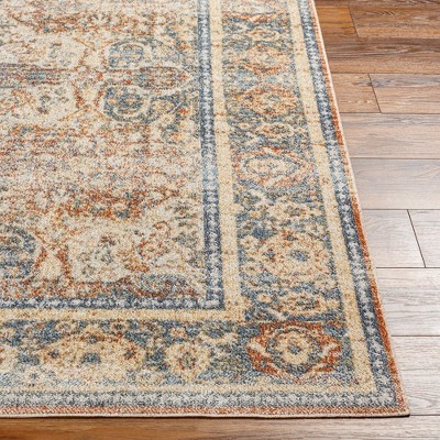 East Traditional Blue and Burnt Orange Washable Wool Area Rug 2'3" x 3'9"