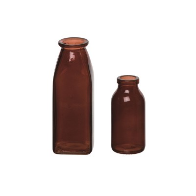 Transpac Glass 6.25 in. Red Vintage Bottle Vase Set of 2