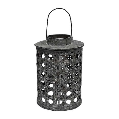 Essential Decor & Beyond 14.5” Distressed Black Bamboo Lantern With Handle