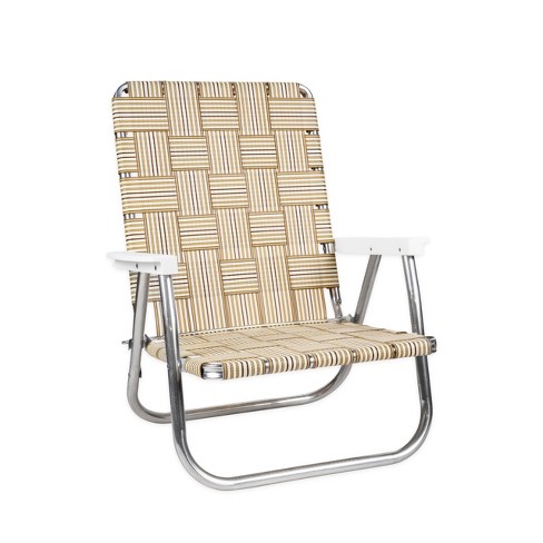 Lawn Chair USA Folding Aluminum Beach Webbed Chair Tan Stripe