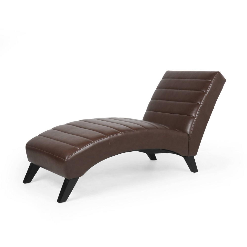 Stillmore Contemporary Channel Stitch Chaise Lounge Dark Brown - Christopher Knight Home: Upholstered, Birch Wood Legs