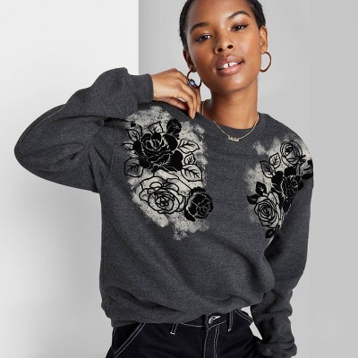 Women's Oversized Dad Sweatshirt - Wild Fable™ Black Wash Floral