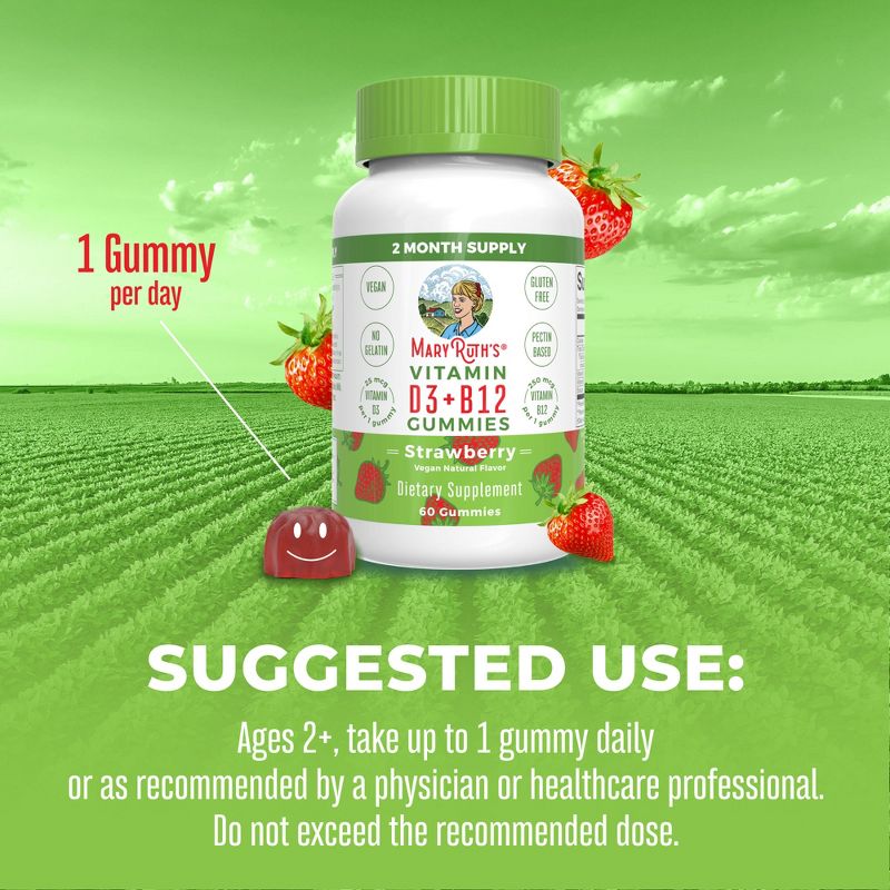 MaryRuth's Vitamin D3+B12 Gummies, Strawberry, 60 ct, 4 of 13