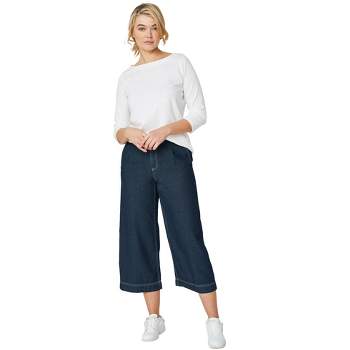ellos Women's Plus Size Wide-Leg Crop Jeans