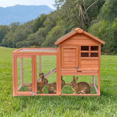 GDFStudio Walter Outdoor 48" Solid Wood Rabbit House with Removable Tray For Small Animal