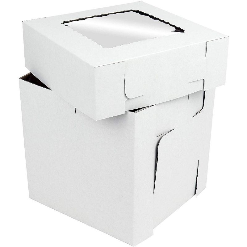 O'Creme White/Kraft 2-Piece Square Cake Box 8 Inch x 8 Inch x 8 Inch High with Scalloped Window - Pack of 25, 2 of 5