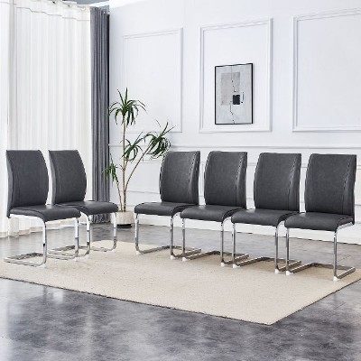 CAVINAS Modern PU Leather Dining Chair with Arched Metal Silver Legs and Ergonomic High Backrest, Luxury Simple Arch Chair