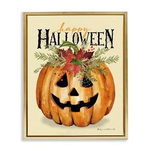 Stupell Industries Happy Halloween Jack-o-Lantern Floating Frame Canvas Art - 1 of 4