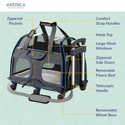 Small Black and Blue Rolling Airline Approved Pet Carrier
