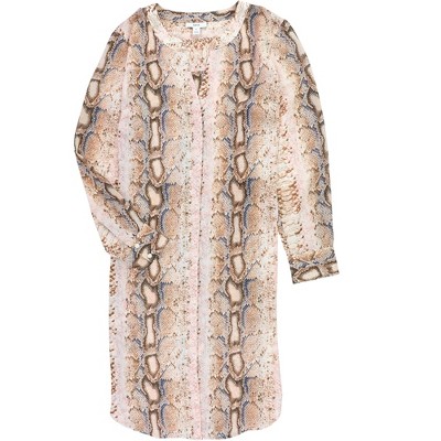 bar III Womens Snake-Print Tunic Top Button Up Shirt