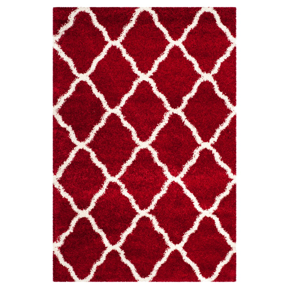 6'x9' Red/Ivory Geometric Shag/Flokati Loomed Area Rug - Safavieh