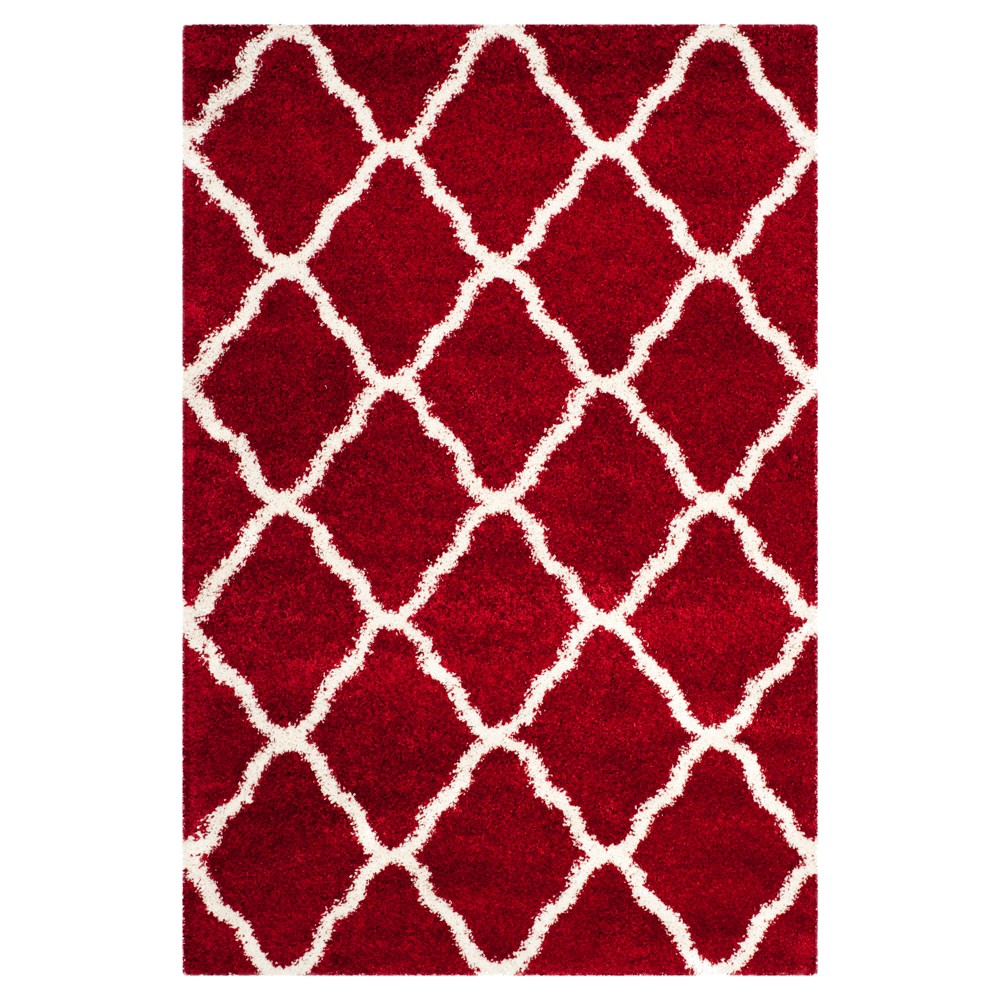 Red/Ivory Geometric Shag/Flokati Loomed Area Rug - (5'1inx7'6in) - Safavieh