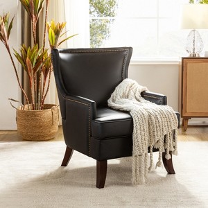 Gonzalo Mid-century Modern Vegan Leather ergonomic Accent Armchair | ARTFUL LIVING DESIGN - 1 of 4