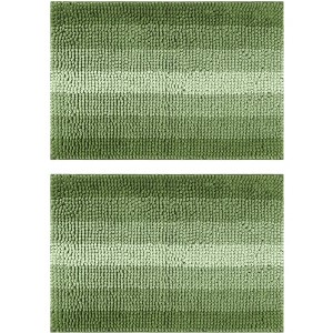 Unique Bargains Non-Slip Contrasting Color Striped Plush Shaggy Bath Mat 2 Pcs - 1 of 4