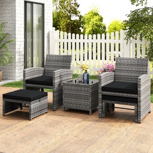 Costway 5 Pieces Patio Furniture Set PE Wicker Outdoor Lounge Chairs with 2 Ottomans Black/Gray/Navy/Red/Turquoise/White - 1 of 4