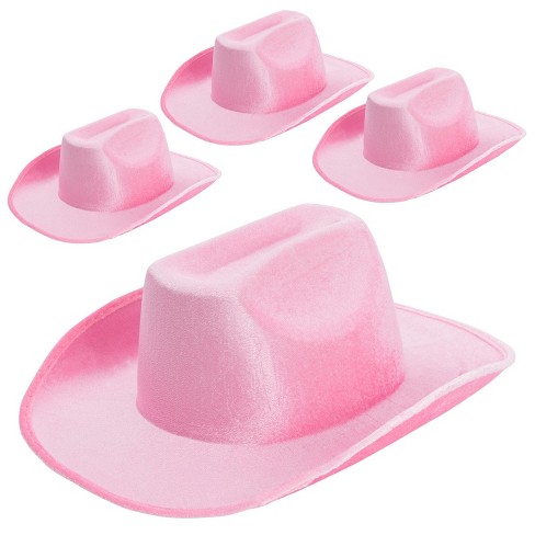 Zodaca 4 Pack Felt Cowboy Hats For Women, Girls, Velvet Pink Cowgirl Hats For Dress Up, Costume Birthday Party Accessories, Size : Target