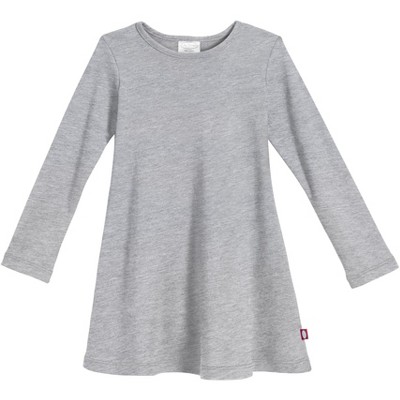 Image of City Threads USA-Made Girls Soft Cotton Long Sleeve Baby Rib Dress | Heather Gray - 12/18M