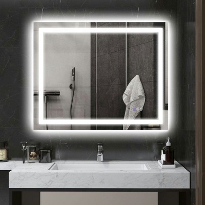 Resenkos Dimmable Bathroom Mirror with Lights, 39" x 32" Backlit/Front Lit LED Mirror, Anti-Fog, Memory, Infinite Color Temp Clear