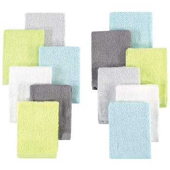 Hudson Baby Infant Boy Rayon from Bamboo Woven Washcloths 12pk, Gray Mint Lime, One Size