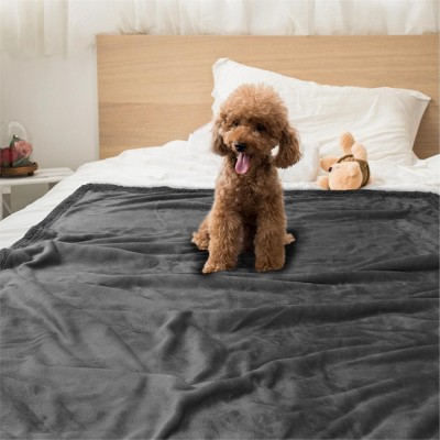 Large Plaid Light Grey Waterproof Reversible Pet Blanket