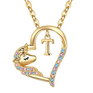 Turandoss Gold Heart Unicorn Necklace for Girls - Initial Zircon Pendant Necklace for Kids 4 -13 Year Old, Unicorn Birthday Gifts for Girls, 18+2.5In - 1 of 4