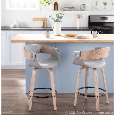 Elisa 18.75'' Gray and Gold Mid Century Modern Swivel Counter Stool