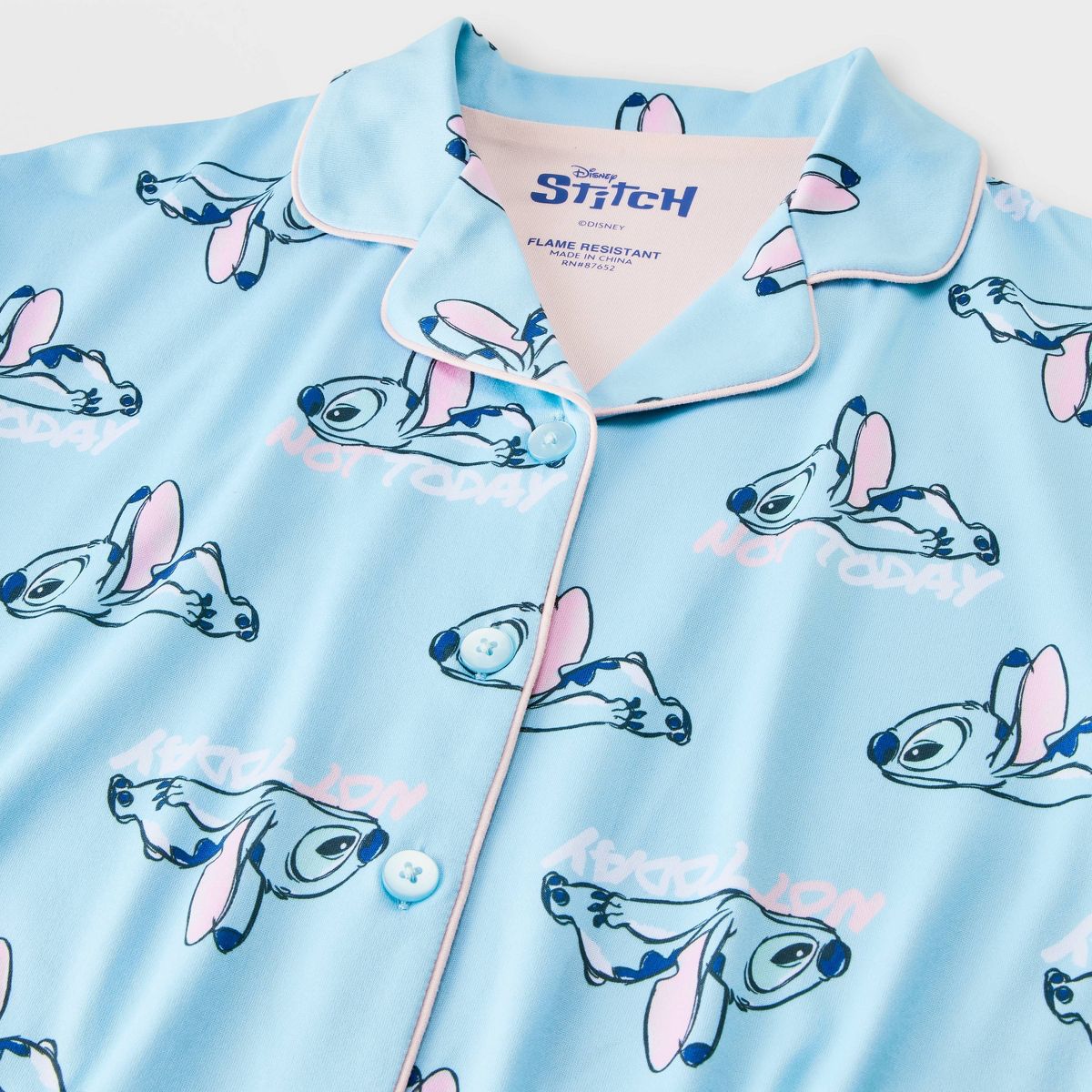 Girls' 2pc Lilo & Stitch Button-Down Pajama Set - Light Blue - thumbnail 3