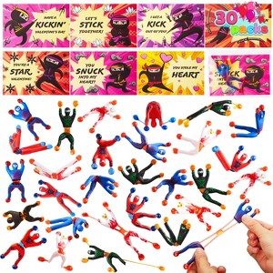 Joyfy 30 Packs Valentines Day Sticky Wall Ninja Climbing Men  with Gifts Cards for Kids Party Favor, Classroom Exchange Gift - 1 of 4
