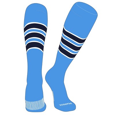 PEAR SOX Striped OTC Baseball, Softball, Football Socks (C) Sky Blue, White, Dark Navy