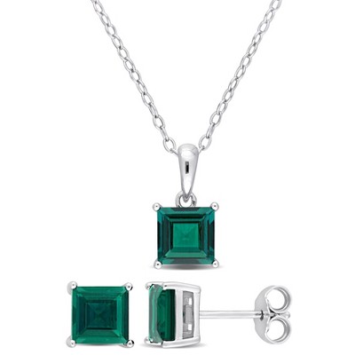 EVERLY JEWELRY | Sterling Silver Created Gemstone and Multiple Gemstones 2-Piece Set of Pendant with Chain and Earrings.