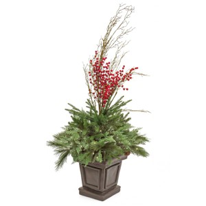 National Tree Company 48" Pre-Lit Potted Pine & Berries Artificial Plant with LED White Lights: Indoor/Outdoor Christmas Decor - 1 of 4