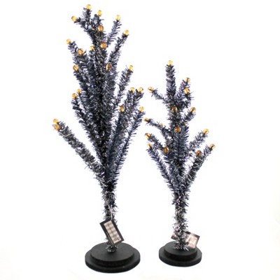 Halloween 18.0" Black Tinsel Tree Wood/Plastic Set Of Two  -  Decorative Figurines