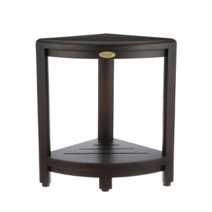 12" SnazzyCorner DT130 Wide Teak Wood Shower Bench with Shelf - DecoTeak - 1 of 4