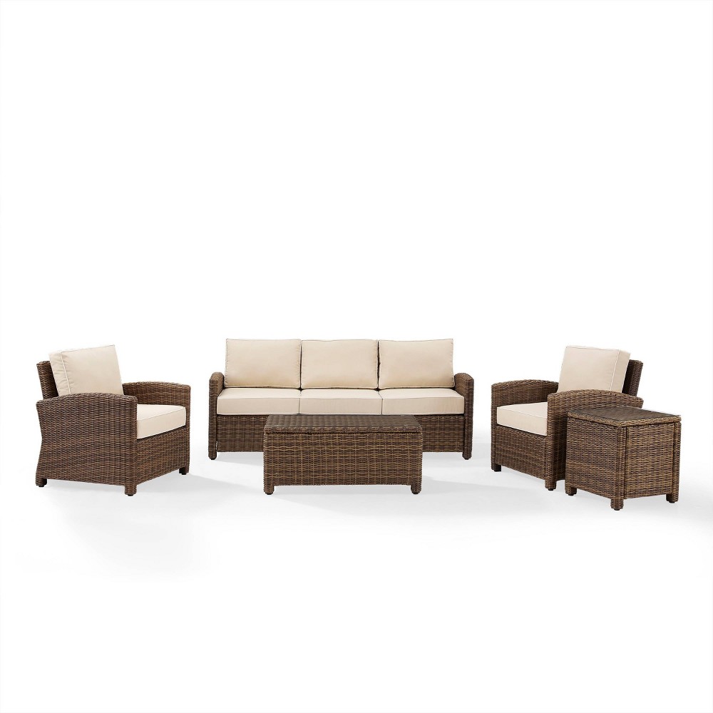 Photos - Garden Furniture Crosley Bradenton 5pc Outdoor Wicker Sofa Seating Set - Sand -  Weathered B 