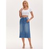 INSPIRE CHIC Women's Denim Elastic Waist Split Back Pockets Raw Hem Sheath Maxi Jean Skirts - 3 of 4