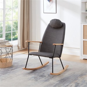 SKRAN Adjustable Headrest Pillow Rocking Chair, Leather Upholstered Glider Rocker with High Backrest for Nursery, Bedroom, Living Room (Dark Gray) - 1 of 4