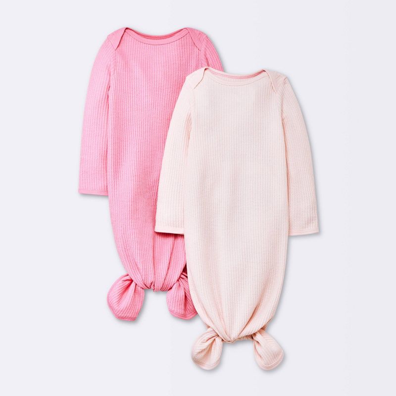 Baby Girls' 2pk Basic Waffle Gowns - Cloud Island™ Pink, 1 of 6