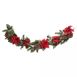 60" Poinsettia & Berry Garland - Nearly Natural