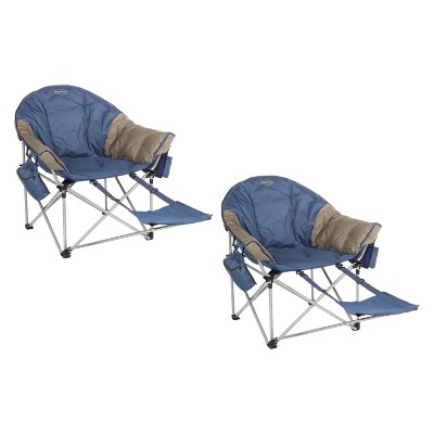 Kamp-Rite KAMPCC431 Kozy Klub Portable Outdoor Patio Lounge Lawn Moon Camping Chair with Detachable Footrest & Side Compartments, Navy & Tan (2 Pack)