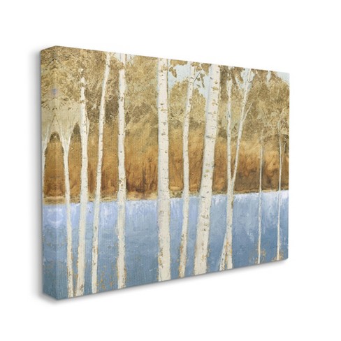 Stupell Industries Birch Tree Lake Landscape Blue Gold Nature Painting ...